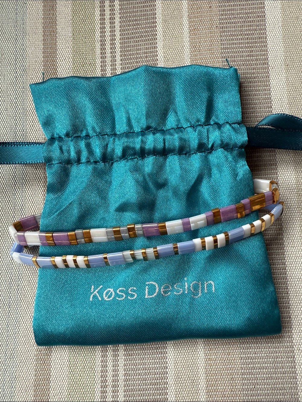 Koss Designs Stretch Bead Bracelets - Purple & Light Blue with Gold Accents